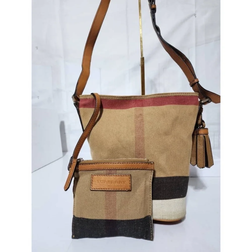 BURBERRY Canvas Mega Check Mini Ashby Hobo Saddle Bag Brown/Beige